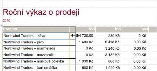 Roční zpráva o prodeji Fragment obrazovky produktu