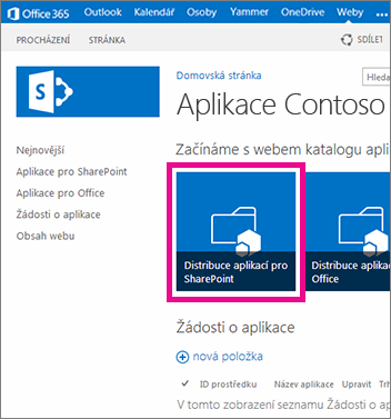 Dlaždice Distribuce aplikací pro SharePoint na webu Katalog aplikací