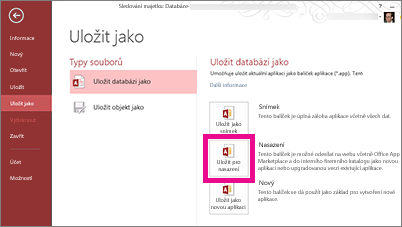 Možnost Uložit pro nasazení na stránce Uložit jako