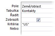 kritéria dotazu pro zobrazení výsledků pro konkrétní slovo