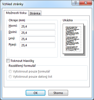 Dialogové okno Vzhled stránky