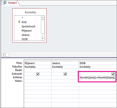 Expression in the Criteria row for DOB field