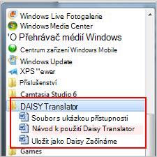 Nabídka Start se soubory Daisy po instalaci