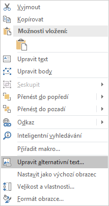 Nabídka Upravit alternativní text obrazců v Excelu pro Win32