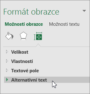 Kliknutí na možnost Alternativní text v podokně objektů