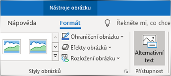 Tlačítko Alternativní text na pásu karet v Outlooku pro Windows