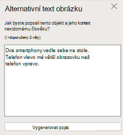 Podokno Alternativní text obrázku v aplikaci PowerPoint pro web