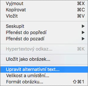 Možnost Upravit alternativní text v místní nabídce PowerPointu pro Mac