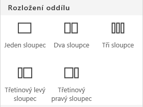 Snímek obrazovky s nabídkou rozložení oddílu na SharePointu