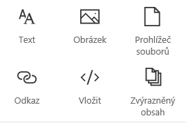 Snímek obrazovky s nabídkou webové části na SharePointu