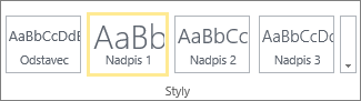 Snímek obrazovky se skupinou Styly na pásu karet SharePointu Online, ve které je vybraný styl Nadpis 1