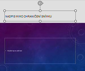 Příklad zástupného symbolu nadpisu umístěného mimo ohraničení snímku v aplikaci PowerPoint pro Android.