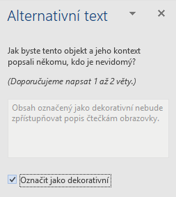 Podokno Alternativní text pro dekorativní prvky ve Wordu pro Win32