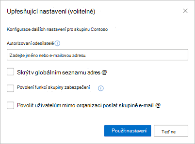 Obrázek upřesňujících nastavení