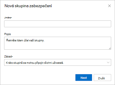 Vytvoření skupiny zabezpečení