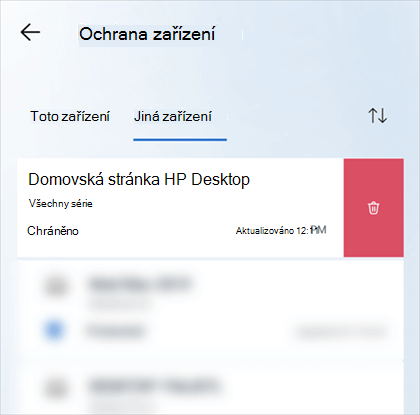 Na mobilním zařízení potáhněte prstem doleva na zařízení a pak vyberte ikonu pro odebrání zařízení na pravé straně karty zařízení.