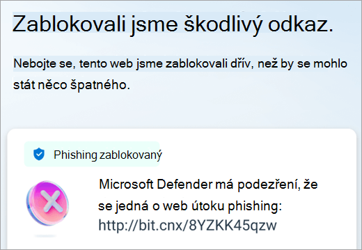 Microsoft Defender zablokoval škodlivý odkaz na zařízení s Androidem.