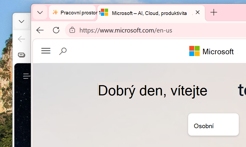 Snímek obrazovky pracovního prostoru v novém okně.