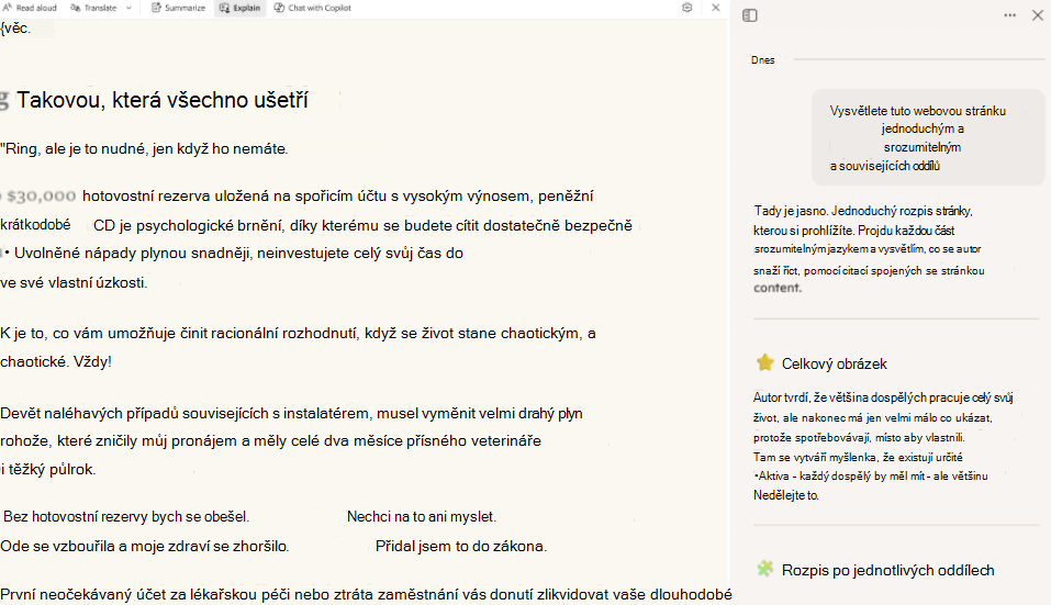 Snímek obrazovky readingmode-copilot.