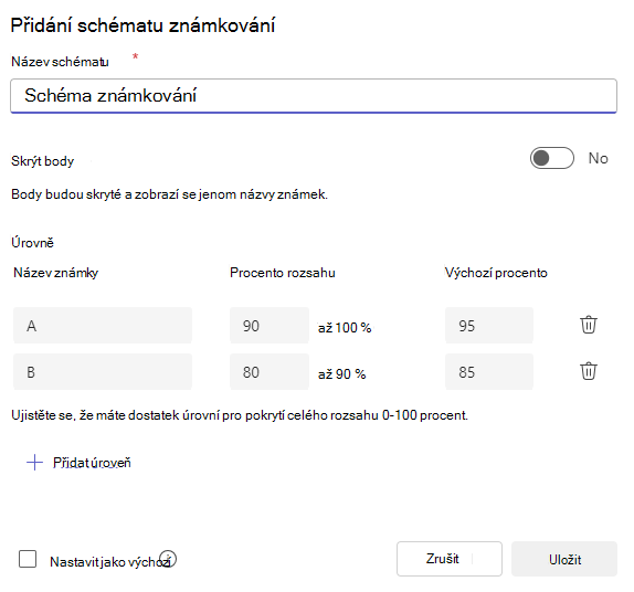 Přidání schématu známkování