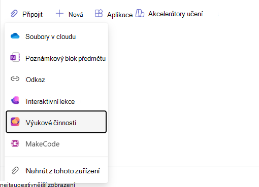 Snímek obrazovky s navigací ve výukových aktivitách.