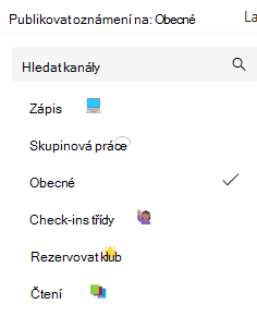 Snímek obrazovky s oznámeními kanálu.