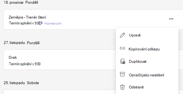 Snímek obrazovky s umístěním možnosti odstranění.