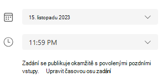 Snímek obrazovky s časovou osou zadání.