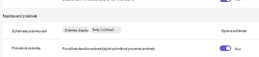 nastavení známky