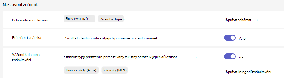 nastavení známky