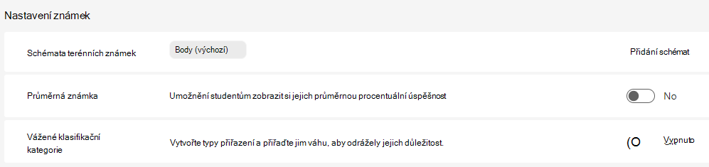 nastavení známky