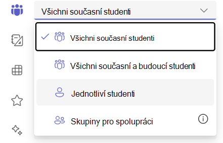 Snímek obrazovky s výběrem jednotlivých studentů.