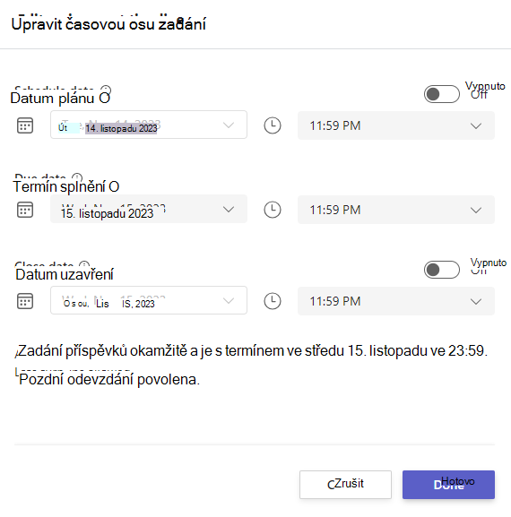 Snímek obrazovky s časovou osou.