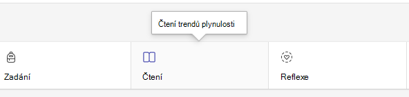 Snímek obrazovky s kartou Čtení