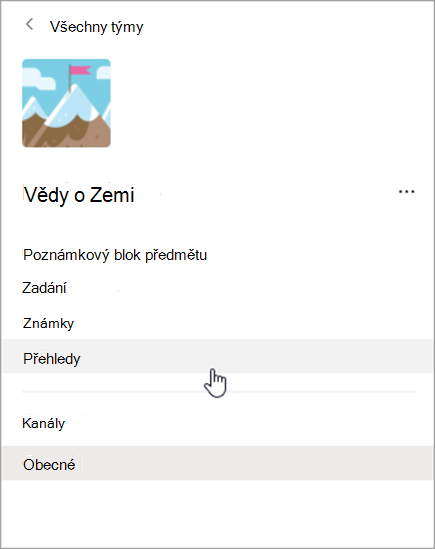 Snímek obrazovky s navigací v Teams