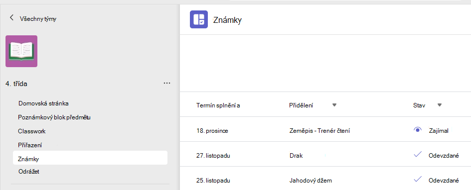 Známky studentů