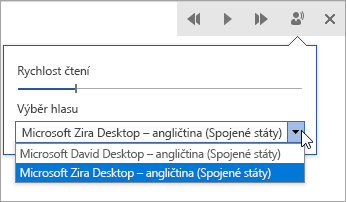 Snímek obrazovky s výběrem hlasu čtení.