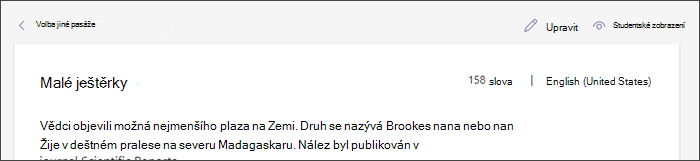 Snímek obrazovky zobrazující část textu na místě s kurzorem najetým na tlačítko Upravit