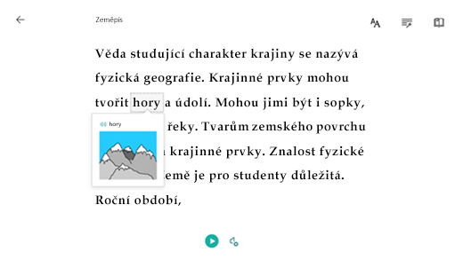 Po výběru slova se zobrazí obrázek.