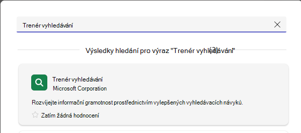 Snímek obrazovky, který ukazuje trenéra vyhledávání.