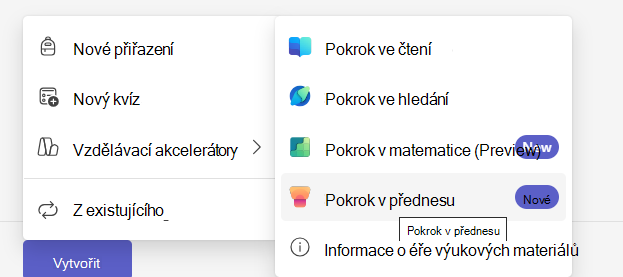 Snímek obrazovky s průběhem Pokrok v přednesu.