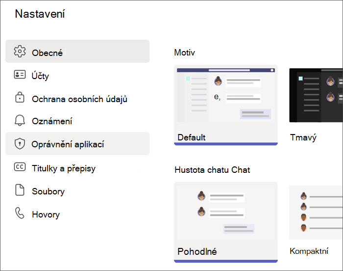 Snímek obrazovky s nastavením Teams z profilu studenta. Oprávnění aplikací jsou zvýrazněná.