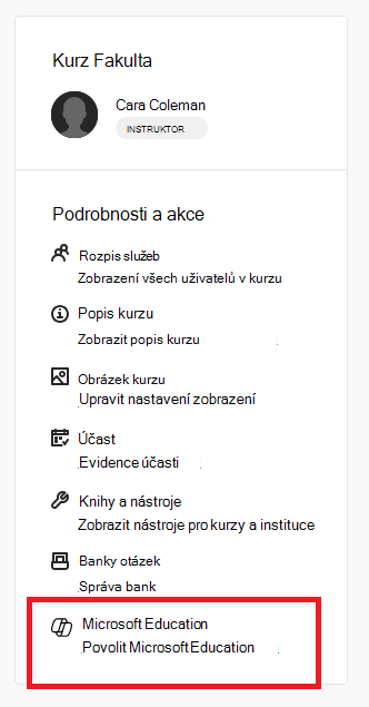 Knihy a nástroje umožňují používání položky Microsoft Education