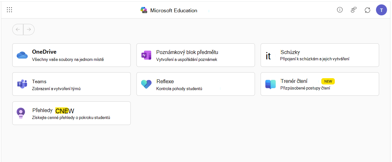 Řídicí panel aplikací Microsoft 365