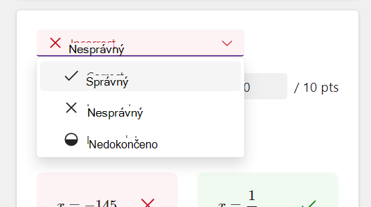 Snímek obrazovky s možnostmi odpovědi.