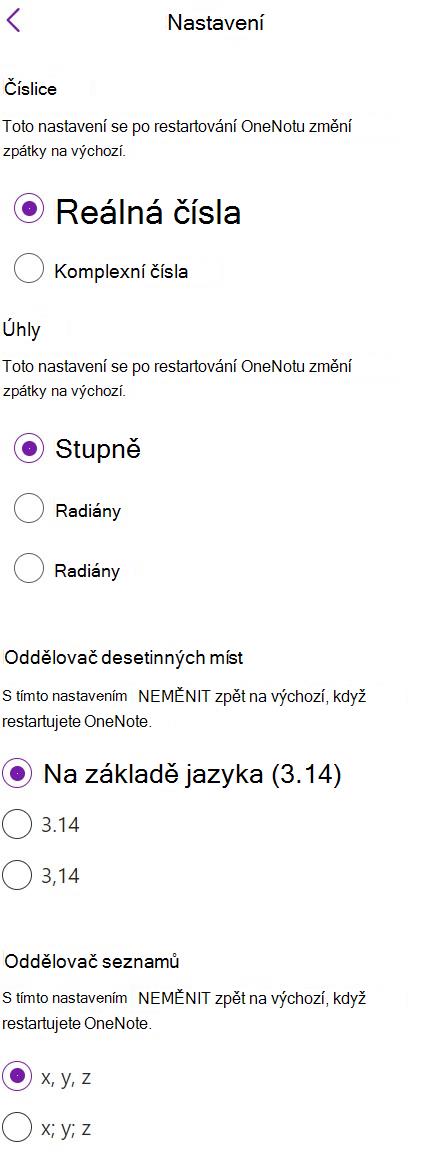 Seznam upravitelných nastavení pomocí přepínačů
