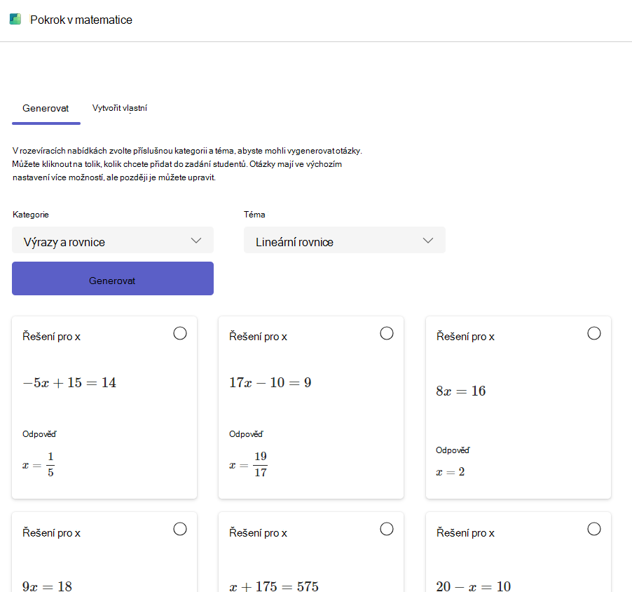Snímek obrazovky s pokrokem v matematice.