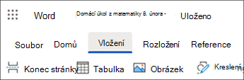 Snímek obrazovky se záložkou vložit
