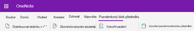Snímek obrazovky s kartou Poznámkový blok předmětu ve OneNotu pro web