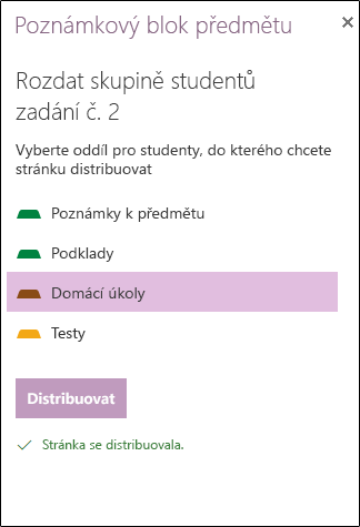 Příklad distribuovaného přiřazení ve službě OneNote pro web